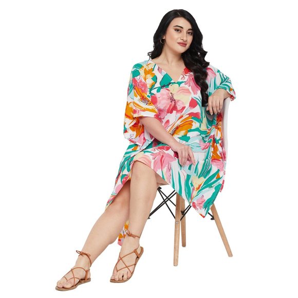 Floral Printed Multicolor Polyester Short Caftan Dress for Women by Gypsie Blu - Picture 8 of 9